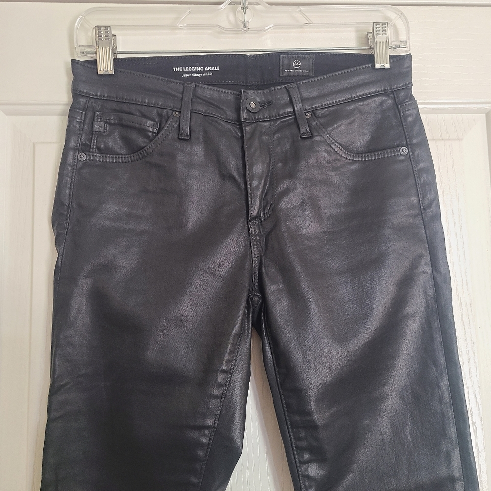 AG The Legging Ankle Super Skinny Black Coated Jeans Size 25 - Picture 8 of 15